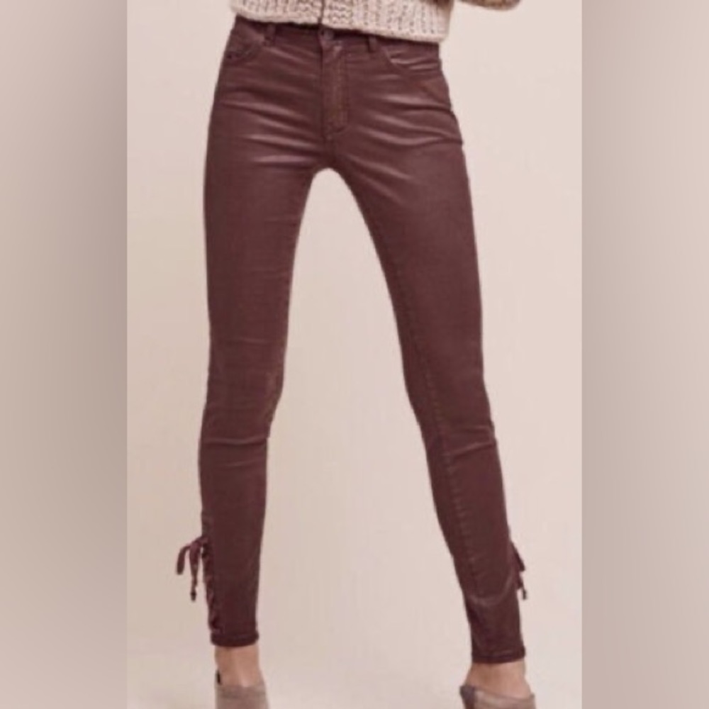 Pilcro and the Letterpress brown coated lace up jeans Size 28 M